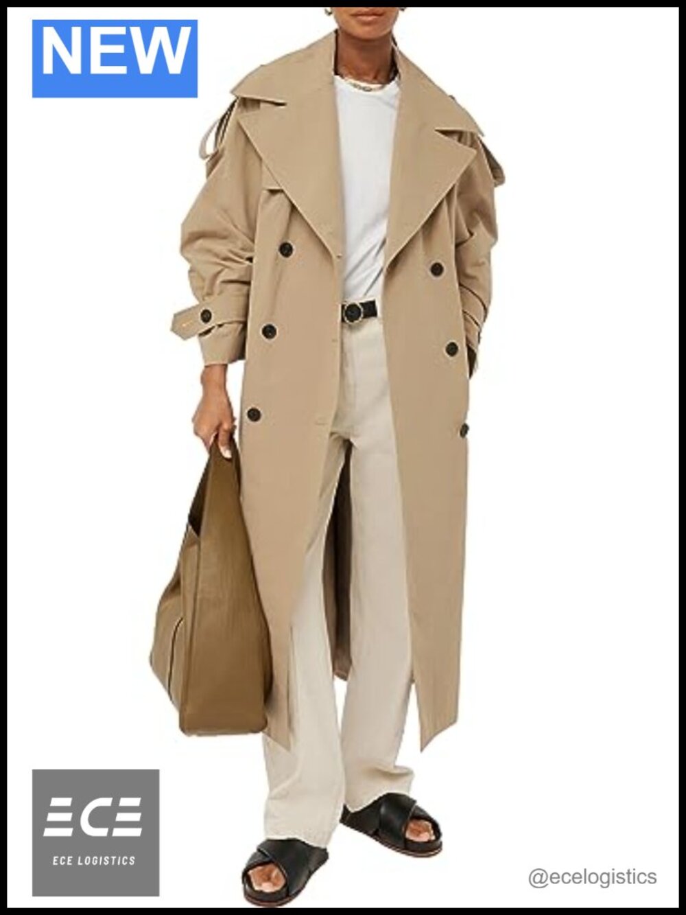 Oversized Long Trench Coat Double Breasted Lapel Windproof